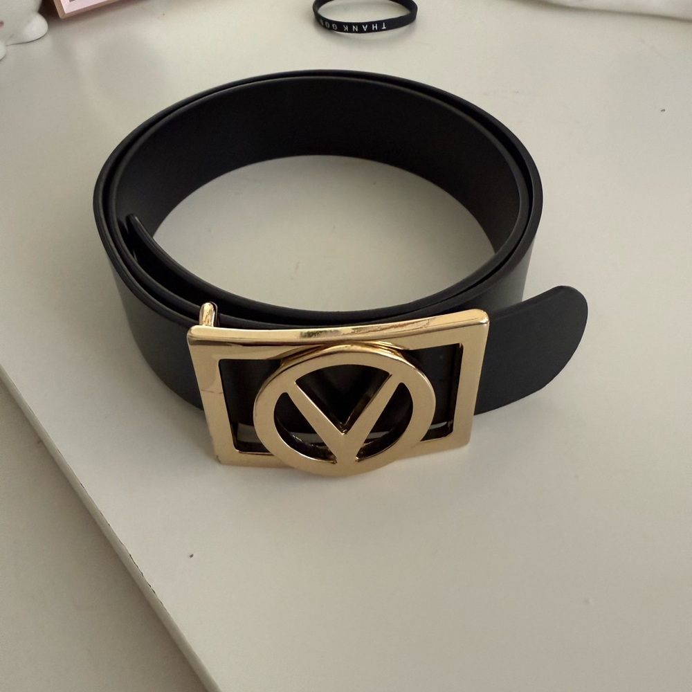Black Valentino Belt with Gold Buckle